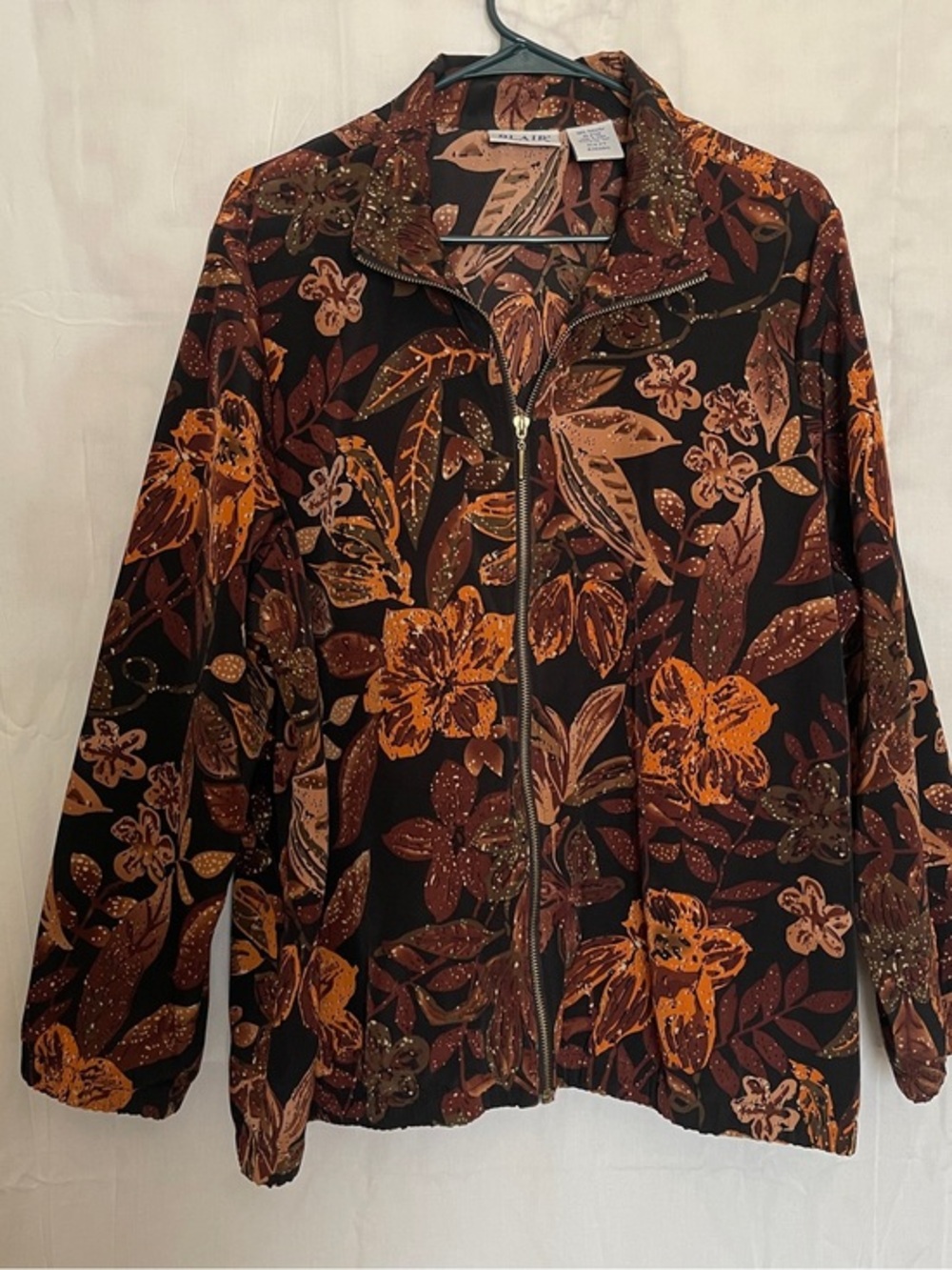 Vintage 90s Blair Leaf Floral Print Bomber Zip Jacket Size XL Petite